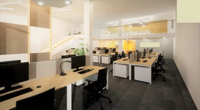 Perspective bureaux open espace + Mezzanine
